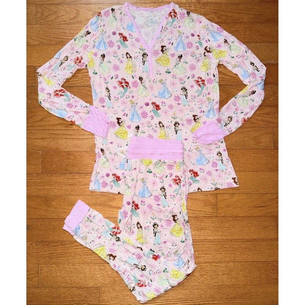 Little Sleepies OG Disney Princess Pink Bamboo V-Neck Long Sleeve Pajamas Small